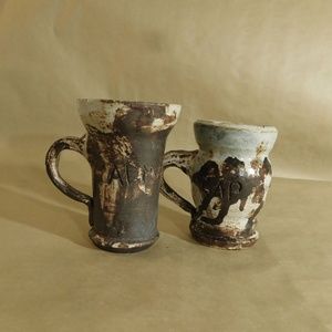Two Hand Thrown Studio Coffee Tea Cups Stoneware Signed Pottery